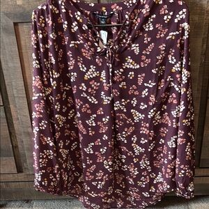 Floral Long Sleeve Top in Burgundy